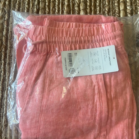 NWT Athleta Neon Coral Retreat Linen Pants - Picture 4 of 4